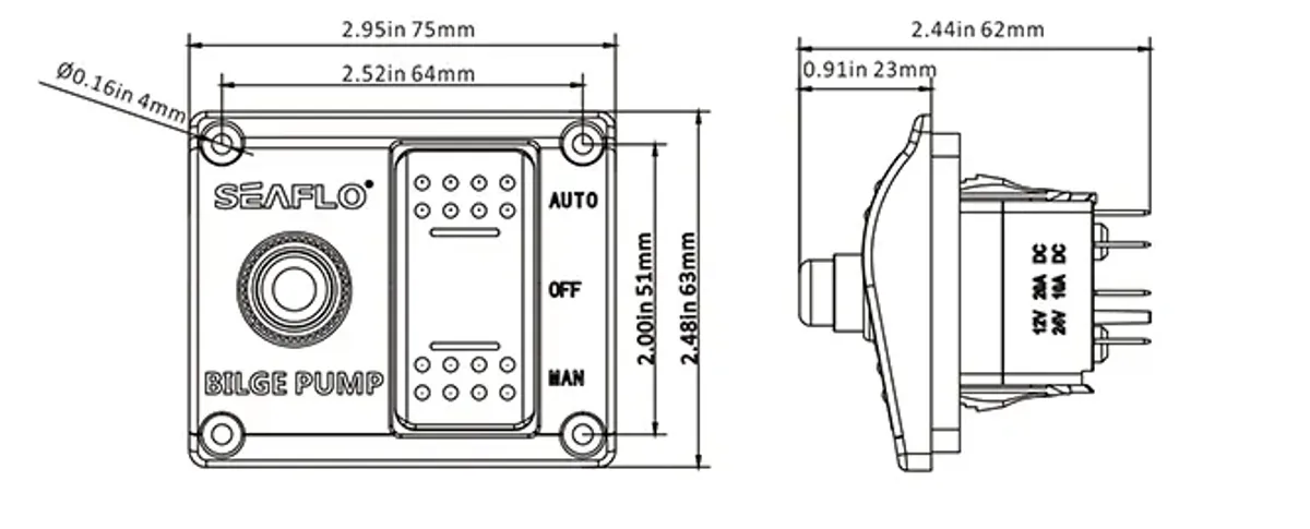 Seaflo Bryterpanel Lensepumpe 12/24V
